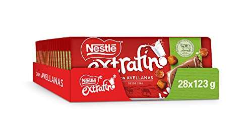 Pack de 28 und. Nestle Extrafino Tableta de Chocolate con Leche y Avellanas 123 g, sin Gluten (0,84€ unidad)