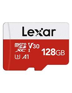Lexar Tarjeta Micro SD de 128 GB, hasta 100 MB/seg, Memoria microSDXC con Adaptador SD, A1, U3, C10, V30