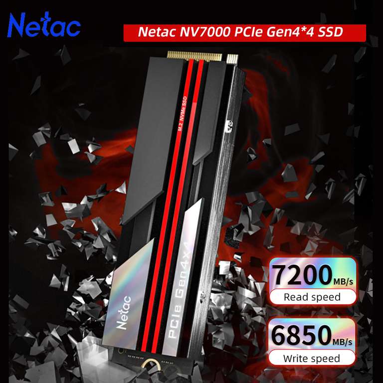Netac NV7000 SSD, M.2, NVMe, PCIe 4.0 de 2tb con disipador termico