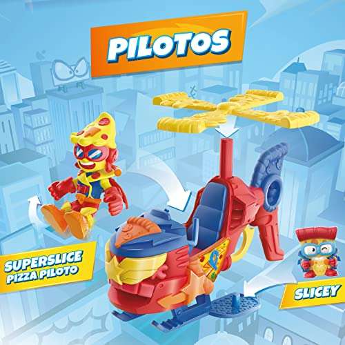 SUPERTHINGS RIVALS OF KABOOM Pizzacopter, Helicóptero de con Lanzador de Discos de Pizza