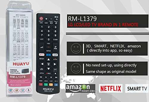 Mando a distancia compatible para televisor LG Smart LED TV con botones 3D/Amazon/Netflix APP - AKB75095307, AKB75095303