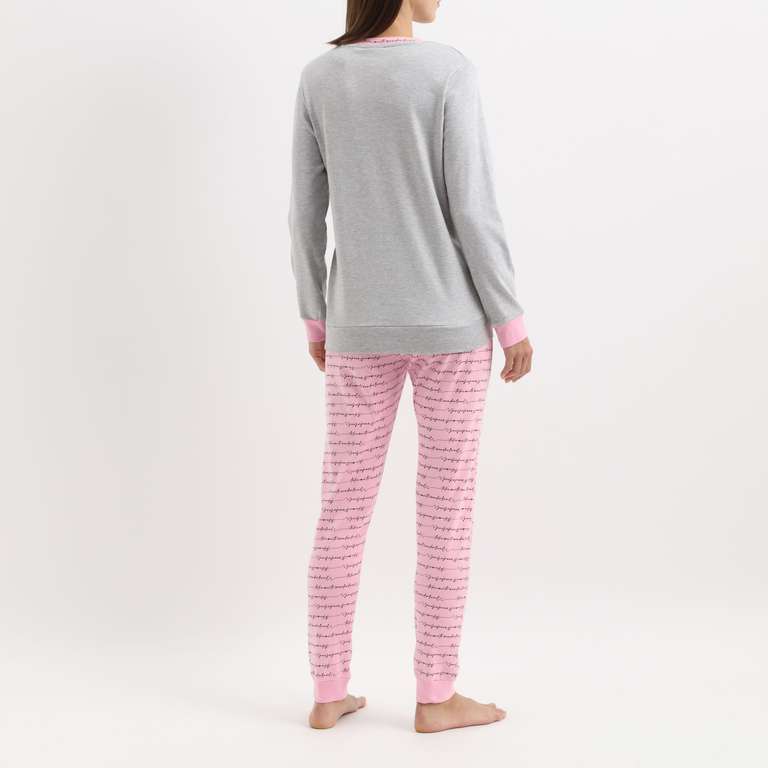 COTONELLA. Pijama de 2 piezas - gris jaspeado y rosa