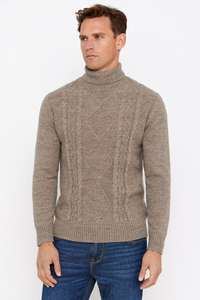 Jersey lana torzal cuello alto Cortefiel - Azul marino o beige - envío gratis a tienda