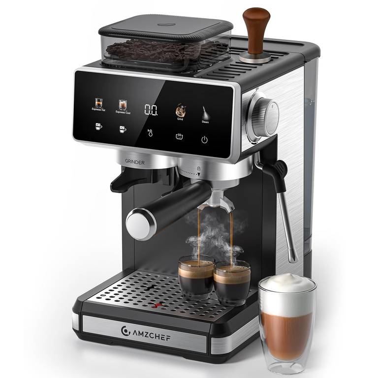 Cafetera express con molinillo, cafetera espresso para casa con vaporizador de leche, 3 niveles de temperatura
