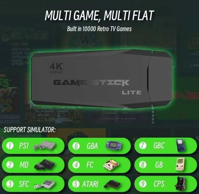 Consola M8 Game stick con más de 10000 juegos,dos mandos,64gb