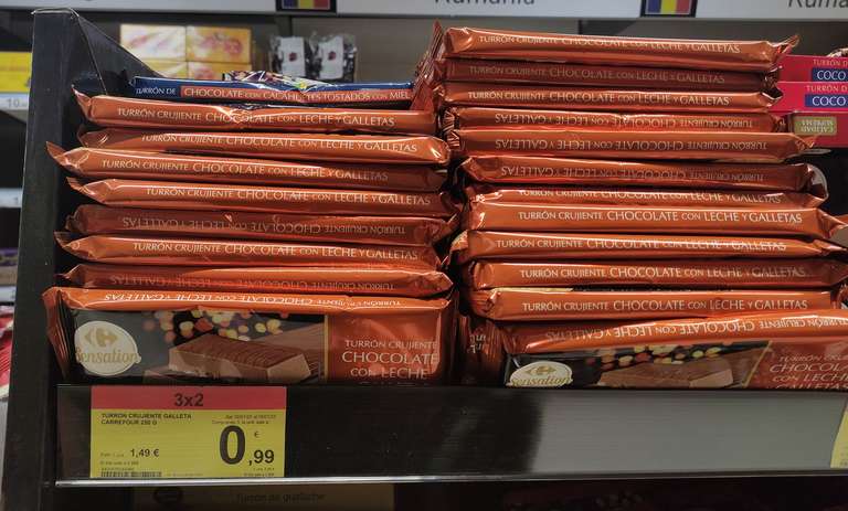 Turrones Carrefour a 0,66 € (guirlache, coco, chocolate) y a 0,99 € (el duro, chocolate crujiente...) - Precio en 3x2 @ Carrefour Aluche