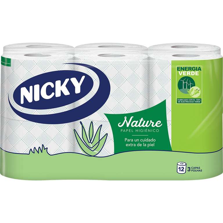 2 packs de 12 Rollos Nicky Nature Aloe Vera Papel Higiénico de 3 Capas por 6,50€ (rollo a 0,27€)