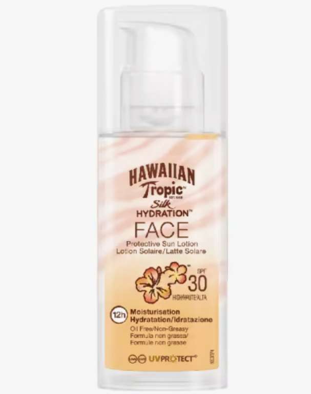 Hawaiian Tropic Silk Hydration Air Soft Face - Loción Solar Protectora para el Rostro, Protección Alta, SPF30, 150ml