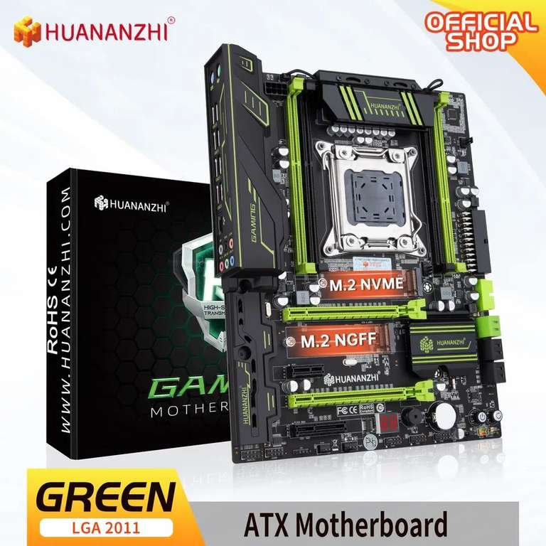 HUANANZHI-placa base X79 verde LGA 2011 XEON X79, ATX, compatible con Intel E5 2620 2640 2650 2680 V1 V2 REG ECC DDR3, Memoria nvme
