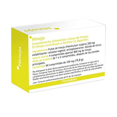 Complemento Alimenticio de Hinojo - 60 Comprimidos - Favorece los Procesos Digestivos - Contribuye a Mejorar el Tránsito Intestinal