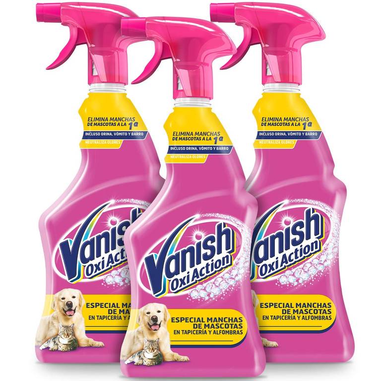 Vanish Oxi Action – Quitamanchas especial manchas de Mascota en alfombras y tapicerías, spray, sin lejía – Pack de 3 x 750 ml