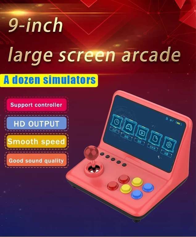 POWKIDDY A12 Consola de juegos Arcade, Joystick con pantalla 9 pulgadas, 32/64GB, 3000 juegos hasta PS1, 1024x600 resolución