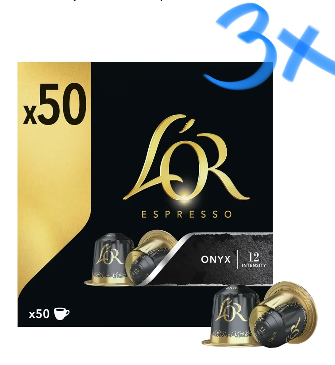 150 Cápsulas 3 x L'OR Espresso Café Onyx | 50 Cápsulas Intensidad 12, Compatible con máquinas Nespresso