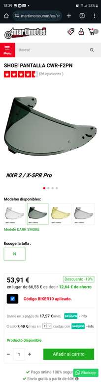 Shoei pantalla ahumada NXR 2/X-SPR Pro