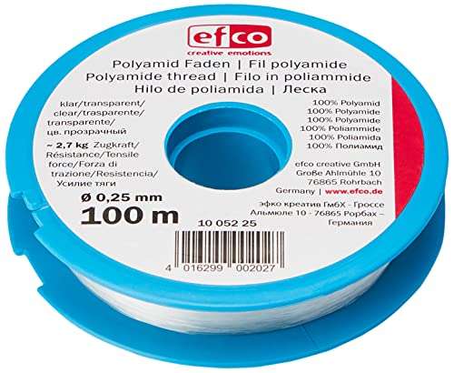 Hilo transparente Efco 100m – Fuerza de tracción Hilo, Poliamida, Transparente, 2,7 kg, 0,25 mm de diámetro, 100 m