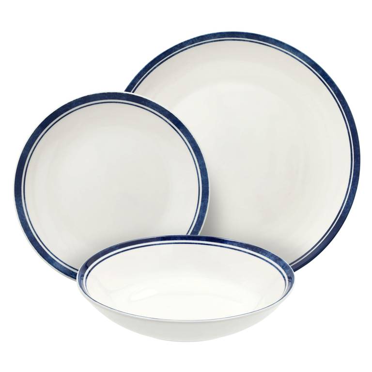 ognana Filo Blu, servicio de platos para 6 personas 18 piezas, porcelana, azul