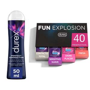 Durex - Lote Fun Explosion, Pack 40 Preservativos + Lubricante Perfect Connection 50 ml