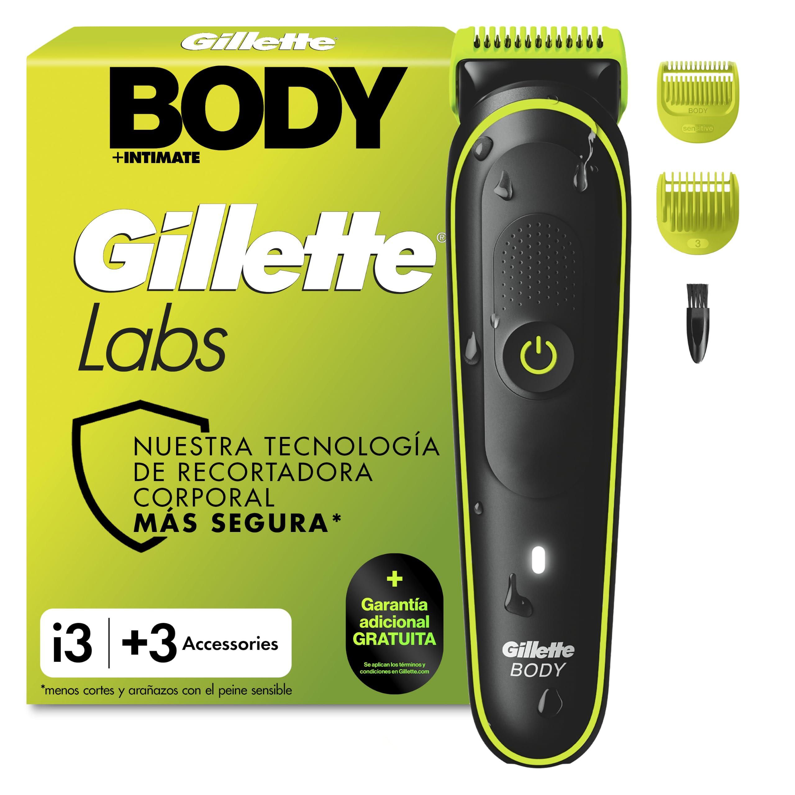 Gillette Labs i3 Body + Intimate Trimmer – Recortadora corporal e íntima impermeable, SkinFirst y 80 min de autonomía