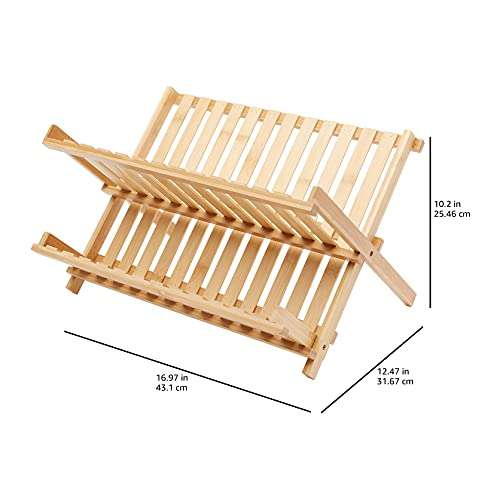 Amazon Basics - Escurreplatos de bambú, perfil plano, plegable, 2 niveles