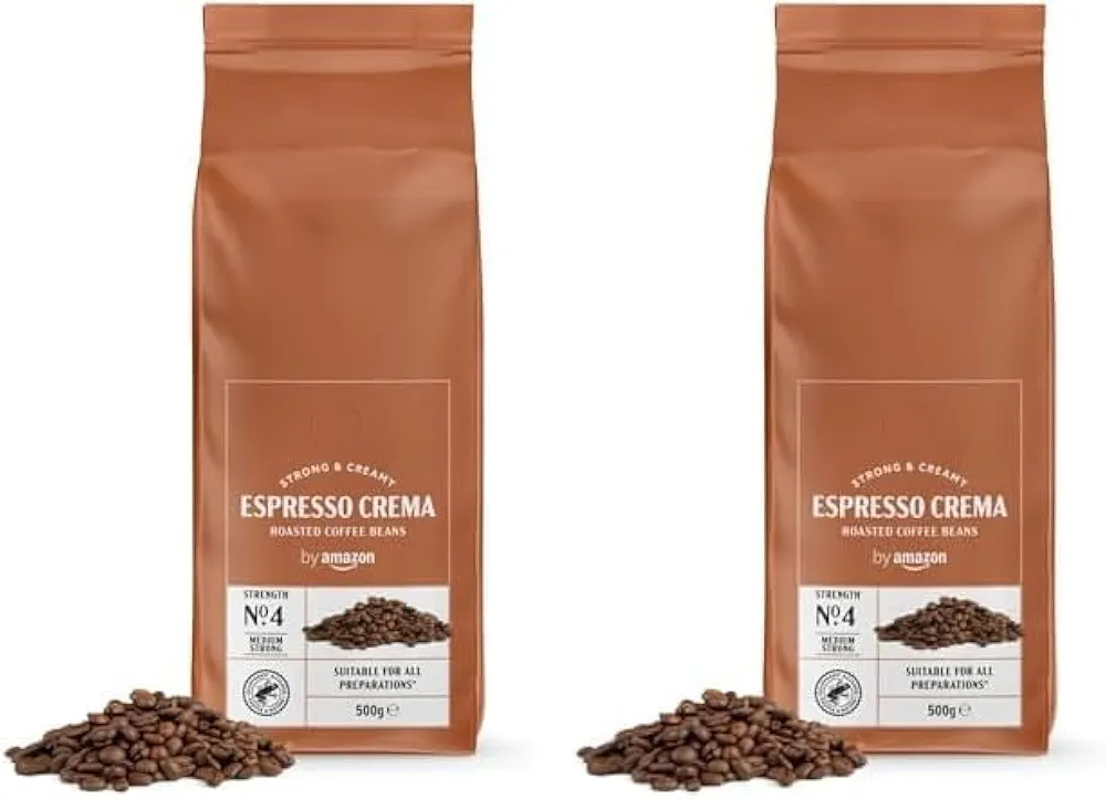 ( Total 1Kg. by Amazon - Café en grano entero, tueste claro, Espresso crema - Certificado Rainforest Alliance, 500g, paquete de 2.