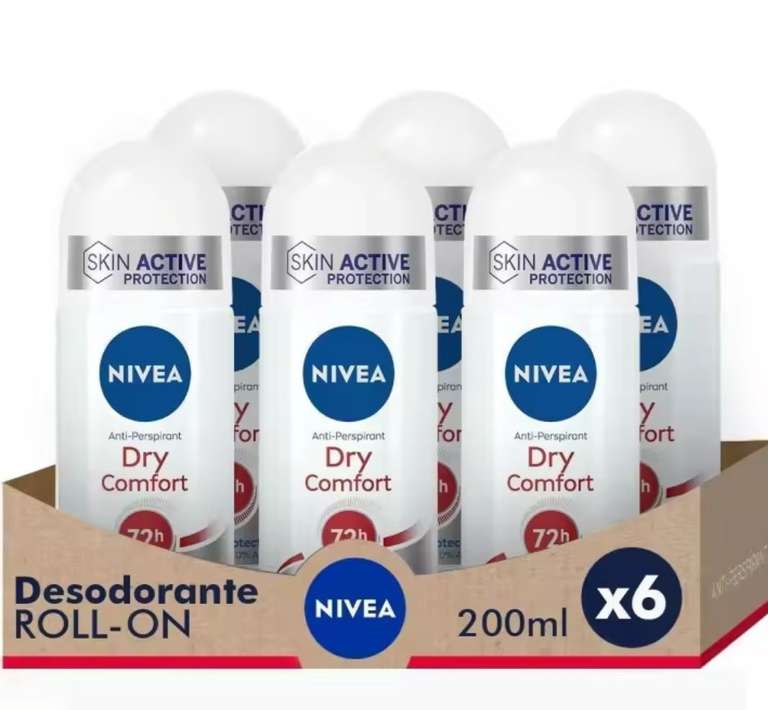 NIVEA Roll on Dry Comfort Desodorante 50ml x 6 unidades [ 4.90€ Nuevo usuario]