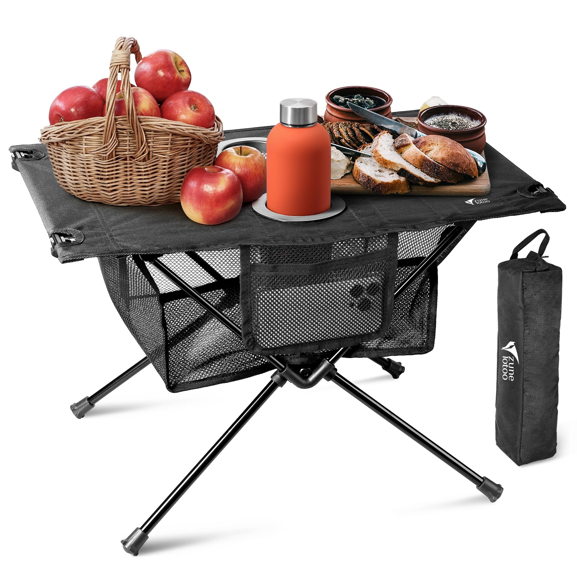 Mesa Plegable para Camping,Plegable Portátil con Bolsa de Malla y Bolsa de Transporte, Senderismo Mochilero Pesca Picnic (60 x 40 x 40 cm)