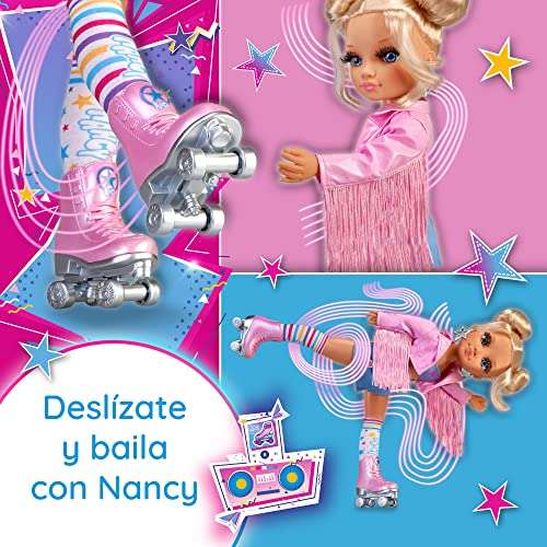 Nancy - Un día de Baile en Patines, muñeca Patinadora, con Accesorios y complementos Cool, Peinado en 2 moños y Chaqueta Rosa a Juego