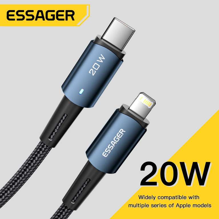 Pack 2 Cables 1M Essager-Cable USB tipo C para IPhone