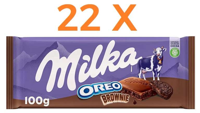22 tabletas Milka Oreo Brownie de 100 gr cada una (0,63€ unidad)