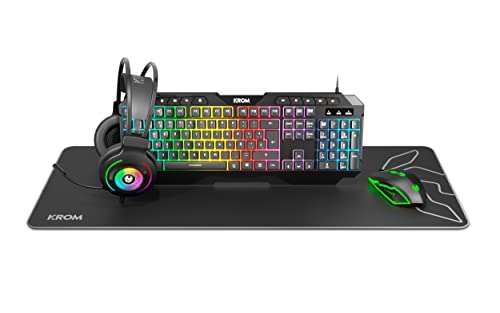KROM Pack Gaming KARRIER -NXKROMKRRR- RGB Rainbow LED, Teclado Membrana, Raton Optico