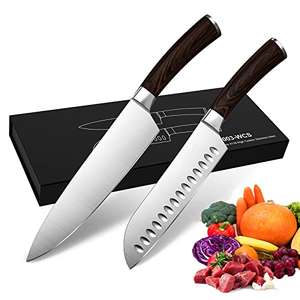 Set de Cuchillos de Cocina de Acero Inoxidable Alemán, Cuchillo Cocinero 7" + Cuchillo Santoku 8", Mango de PAKKA