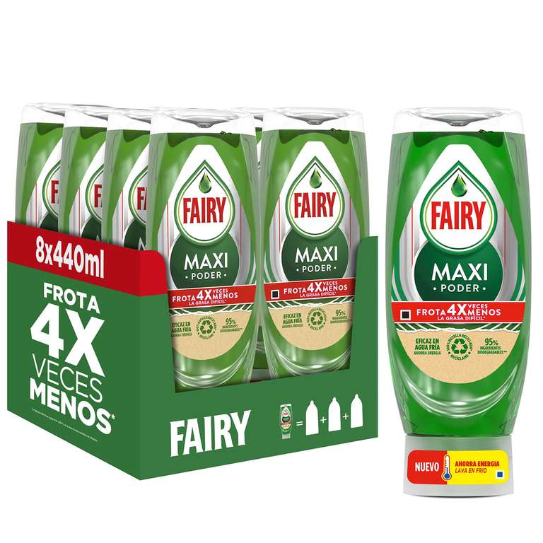 Fairy Maxi Poder Lavavajillas Liquido a Mano, 3.5 L (8 x 440 ml), Con Poder Antigrasa