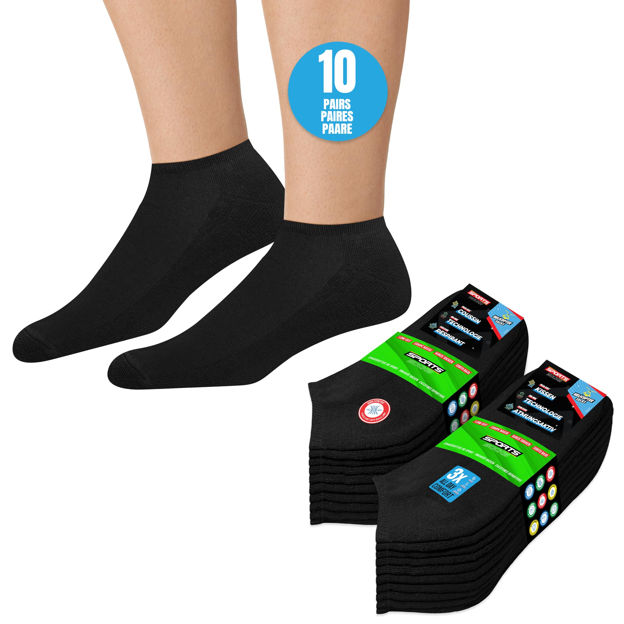 SOXCO 10 Pares Calcetines Tobilleros Mujer Hombre Verano Calcetines Cortos Bajos, paquete de 10