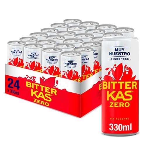 Bitter KAS Zero 330 ml - Refresco Amargo Sin Azúcar y Sin Alcohol - Pack 24 Latas [Unidad 0'72€]