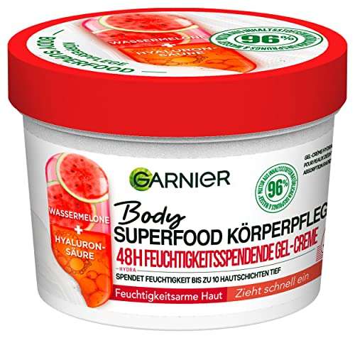 Garnier Body Superfood - Crema hidratante de gel con sandía y ácido hialurónico, 48 horas, 380 ml, compra única o recurrente y ahorra 5%.