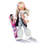 Nancy - Snow Fashion, un día en la nieve, muñeca esquiadora de pelo rubio y mechas rosas, una tabla de snowboard y outfit glam plateado.