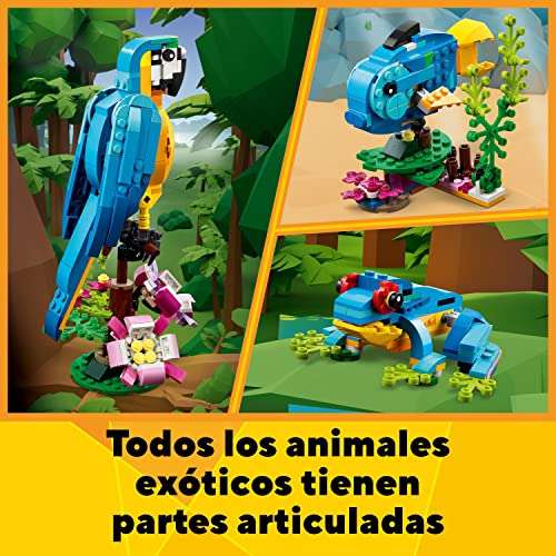 LEGO 31136 Creator 3 en 1 Loro Exótico, Pez o Rana, Figuras de Animales de Juguete para Construir, Juego Creativo