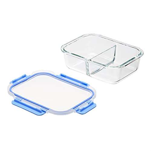 Amazon Basics Recipientes de vidrio con 2 compartimentos para la preparación de comidas, 1,06 l,
