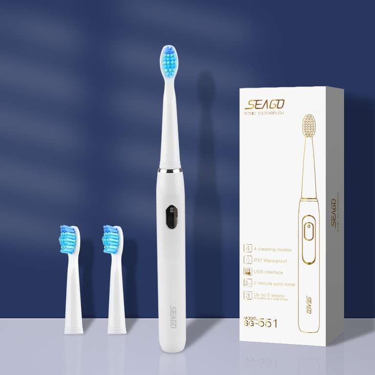 Cepillo de dientes eléctrico sónico recargable, 4 modos, 3 cabezales reemplazables