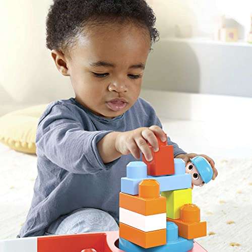 MEGA Bloks Remolque con bloques de construcción de colores para arrastrar, incluye figura y 20 piezas, juguete +1 año