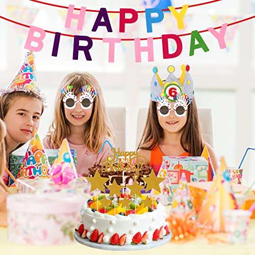 Pack cumpleaños corona reutilizable con 10 números + gafas cumpleaños + decoración adornos tarta + pancarta [Color amarillo, rosa o azul]