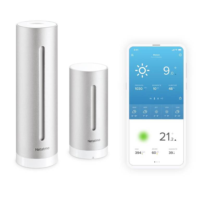 Netatmo Estación Meteorológica Inalámbrica Interior Exterior con Wifi, Compatible con Alexa y Apple HomeKit, Plateado, 105x45x45 cm