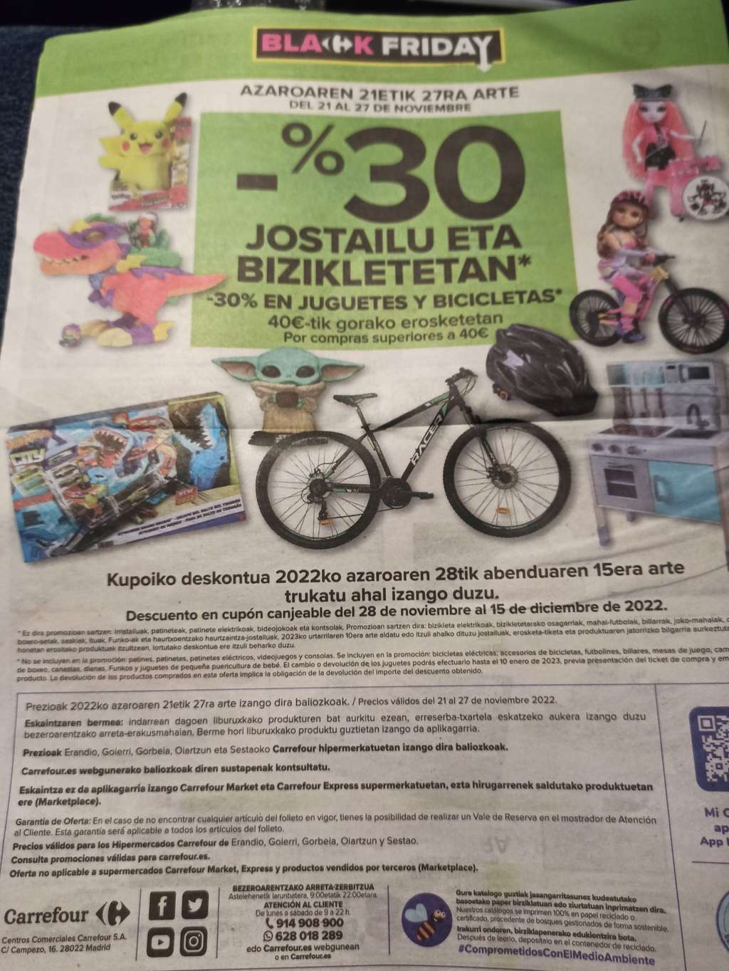 30% en cupón en juguetes y bicicletas compras superiores a 40€. Carrefour » Chollometro