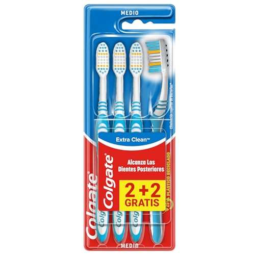 Colgate Extra Clean Cepillo de Dientes Dureza Media, Pack 2+2