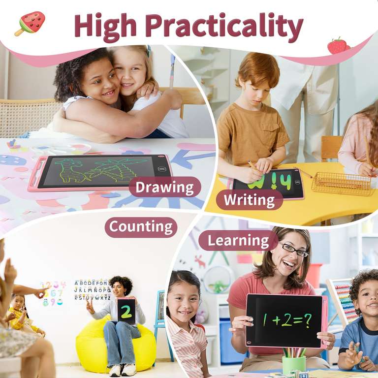 Genialba Tableta de Escritura LCD de Colores de 8,5, Tablero de Dibujo Electrónico - Pizarra de Dibujo Borrable Portátil, Regalo para Niños