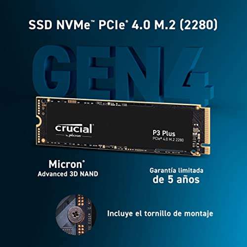 Crucial P3 Plus 500GB M.2 PCIe Gen4 NVMe SSD interno - Hasta 5000MB/s - CT500P3PSSD8