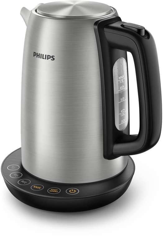 Philips Avance Collection Hervidora con Control de Temperatura, Metal 1,7 l, Tapa con Resorte, 4 Botones de Temperatura Preestablecida
