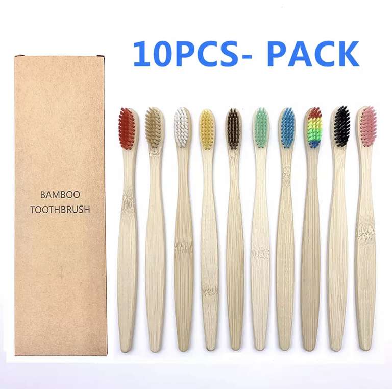 10 cepillos de dientes de bambú natural para niños y adultos ( varios colores)