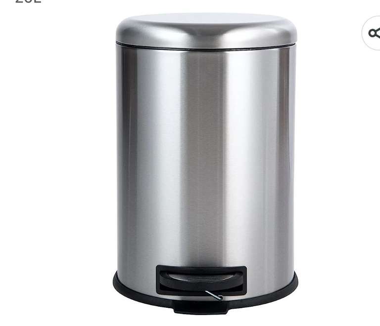 Amazon Basics round pedal trash bin, Stainless Steel, 20L