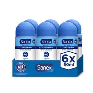 Sanex Dermo Extra Control Desodorante Roll-On, Pack 6 Uds x 50 ml, Desodorante Antitranspirante [0'94€/ud]